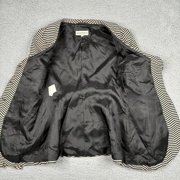 Vintage Emporio Armani Wool Blazer Women’s 6 Black White Striped Jacket Italy - Picture 7 of 8